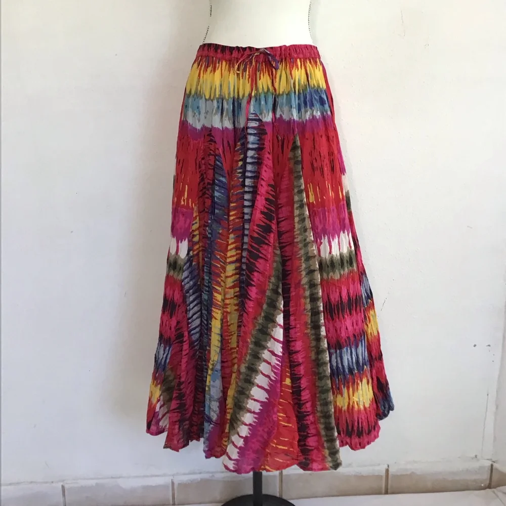 Chelsea & Theodore Women Vibrant Multi-Color Abstract Urban Artsy Maxi Skirt L - Picture 1 of 12